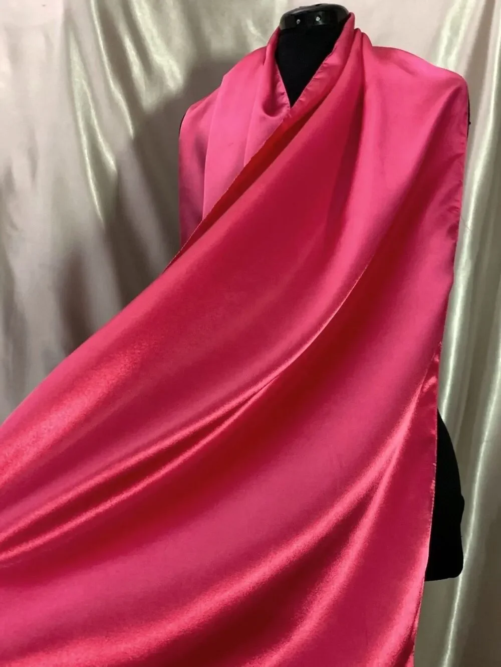 Y2K Hot Pink Metallic Satin Rectangle Scarf High Shine Wrap Shawl Multiwear